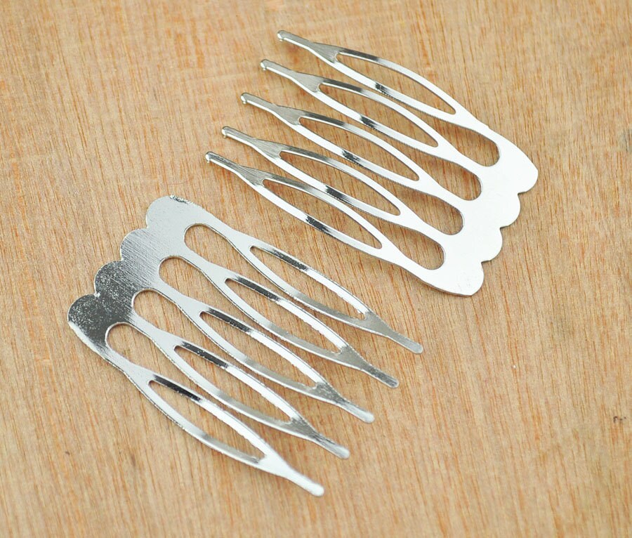 50pcs 5 Teeth Silver Metal Hair Combs Silver Plated Comb Etsy