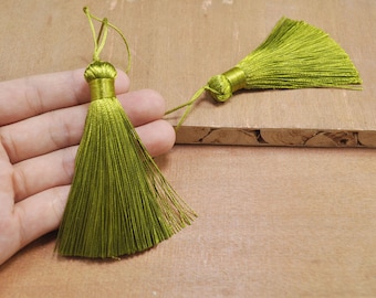 2pcs Olive green silk tassel,82mm large tassels,hand made silk tassel,Necklace Tassel,thread tassel, Boho Tassels,Pillow Tassels