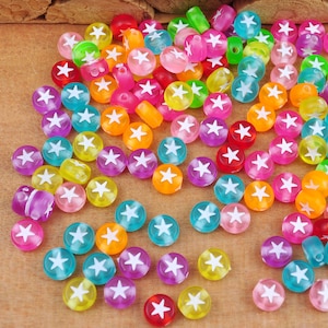 200Pcs 7mm Flat Round Acrylic Star Beads,White Star Beads, Colorful Star,Spacer Beads, DIY, Kid Crafts, Jewelry Beads