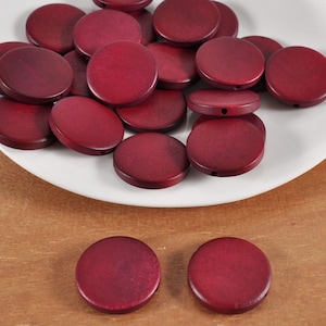 10pcs 25mm Flat Round Wood Bead Pendants,painted wooden bead,round wood discs,Wine Red wooden beads,DIY necklace Charm