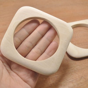 5Pcs Square Wood Bracelet Unfinished Natural Wooden Bangle 67mm  internal diameter for your handmade,wood ring pendant.