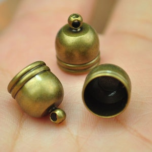 50pcs Top Cap--Bronze Plated End Caps Kumihimo Clasps Round Style Leather Cord Ends Glue In End Caps Thick Cord Caps--9x13mm.