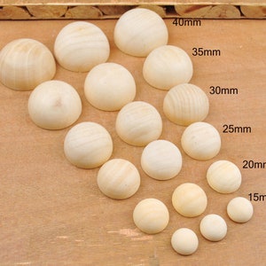 10/12/15/20/25/30/35/40mm Half ball Wood Bead Unfinished Solid Wood Half Ball Round Wooden Cabochon Beads Hemisphere Findings