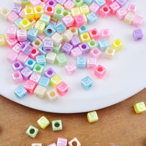 100/200pcs English letters tiny cube Alphabet Beads,6mm Multicolor Cube Beads,Acrylic Beads With 3mm Diameter Hole,Pearlized Pastel Color