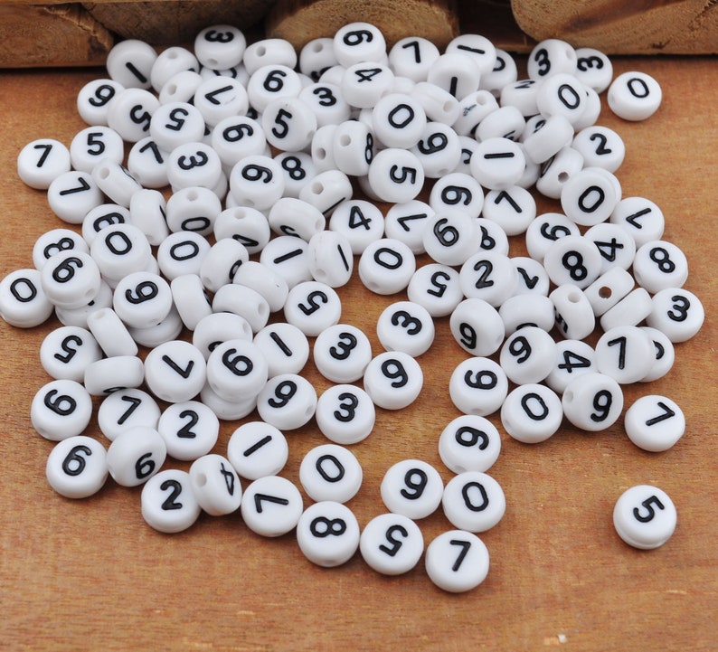 White&black Number Beads,0-9, Letter Beads, 123 Beads, 7mm Little Round ...