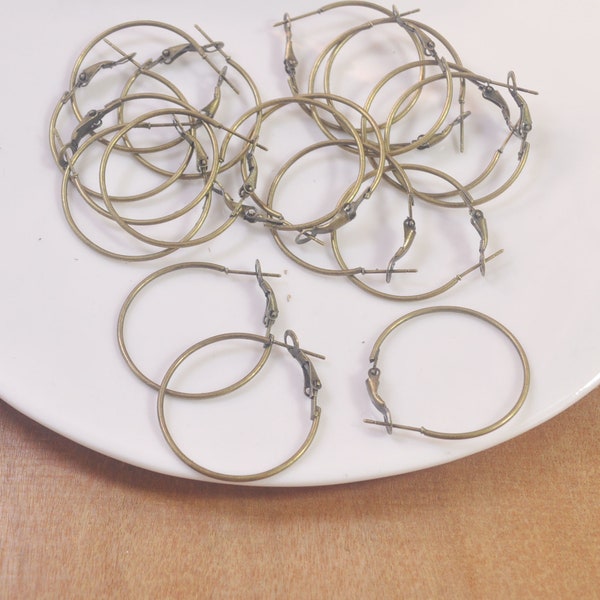 100pcs Bronze Plated metal Earring hoops,Beading Earrings Hoops,DIY Earrings Accessories,Earring Jewellery Making Findings,30mm.