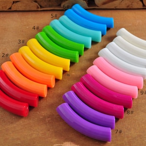 11 Colors,Colorful Acrylic Multi-Faceted Tube Beads,Bamboo beads，1Pcs/6Pcs/30Pcs Curved Tube Beads ,beads for Bangle Bracelet Making,45x10mm