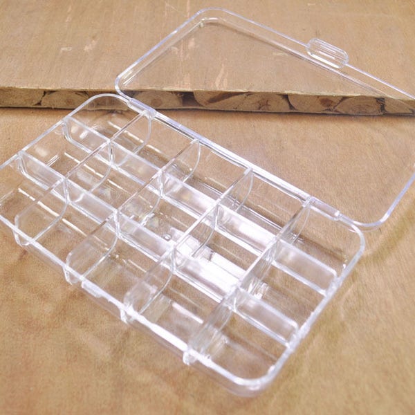 2pcs of Clear Plastic Storage Bead Container Box Case,15 Compartments Hinged Lid Storage DIY Projects Craft Supplies -- 150x94mm