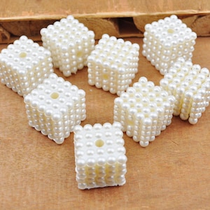 ABS White Squares，20/100pcs 16mm Plastic Acrylic Square Beads , White Pearly Pearl Square Shape Beads DIY Jewelry Supplies