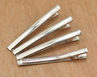 Pinzas al por mayor/50 unidades de pinzas de cocodrilo plateadas delgadas de 60 mm (2,35 pulgadas)/Pinzas para el cabello tipo pasador/Pinzas para el cabello en blanco/Accesorios metálicos para el cabello.