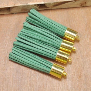 20pcs 51mm Suede fringe tassels,Green tassel,Gold cap Faux leather tassle,keychain/necklace/earring tassel pendant for jewelry making