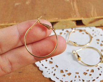 2pcs 25mm 18K Gold Hoop Earring Blanks,Real Gold Plated Brass Earring,Hypoallergenic Round Circle Hoop Earrings DIY Jewelry Making Ear Hooks