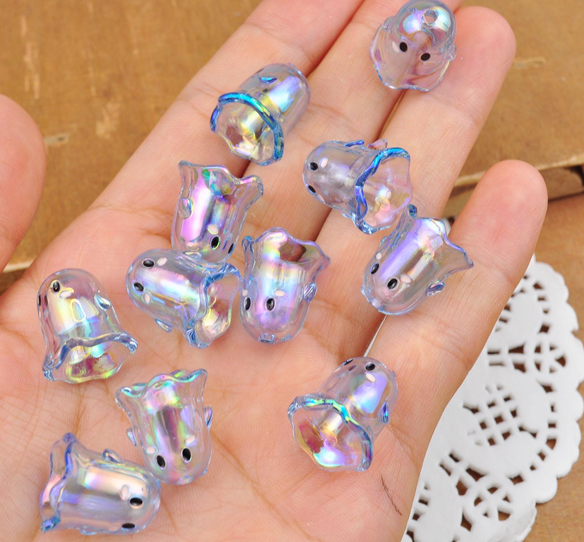 10-100Pcs AB Transparent Blue Ghost Shaped Beads,Ghost Beads,Halloween Ghost beads，Acrylic Beads For DIY Charm Jewelry Finding Craft,17x15mm