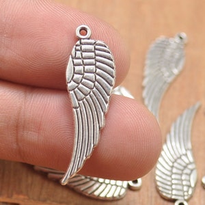 30pcs Antique silver Angel Wing Charms Pendants,Silver Tone Little Wing Shape Pendants--30x9mm.