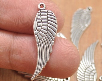 30pcs Antique silver Angel Wing Charms Pendants,Silver Tone Little Wing Shape Pendants--30x9mm.