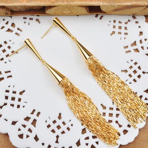 2Pcs-100Pcs 18k Real Gold Plated Tassel Charm 3.22“ Long Brass Tassels Chain Tassels Cone Tassel earring Pendant,Tassel Stud Earring,82mm