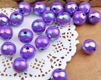 10pcs/lot 16mm Purple AB Round Beads, Iridescent Acrylic Gumball Beads, Round Spacer Beads,Bubblegum Beads,Plastic Round Bead,Jewelry beads