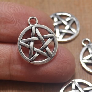 30pcs Antique Silver Five Pointed Star Charms pendant,Doubled Sided Pentagram Charm Pendant Jewelry Findings Wholesale--16mm
