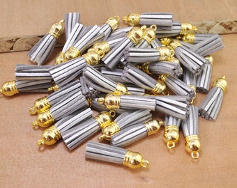 50Pcs Faux Leather Tassels,38mm(1.5") Silver mini tassel craft,Gold cap suede tassels charm pendant,fringe tassels,jewelry tassels