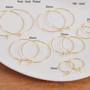 50Pcs 18k Gold Plated Earring Hoops, 15/20/25/30/35/40/45/50mm Circle earrings, Round Earring Hoop ,Earring Wires, Jewelry Making