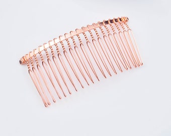 Peines para el cabello de oro rosa profundo de 20 dientes--10 peines para el cabello chapados en oro rosa profundo, accesorio nupcial de boda, peine de metal al por mayor de bricolaje--75x38 mm.
