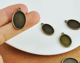 10-50 pièces de suspension ovale en alliage de bronze antique, ébauches de plateau de suspension, monture cabochon de la lunette, 13 mm x 18 mm