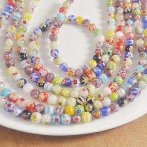 2 strads 6mm Millefiori Glass Colorful Flower Pattern Handmade Round Rondelle Charm Lampwrok Loose Spacer Beads,65 Beads per strand
