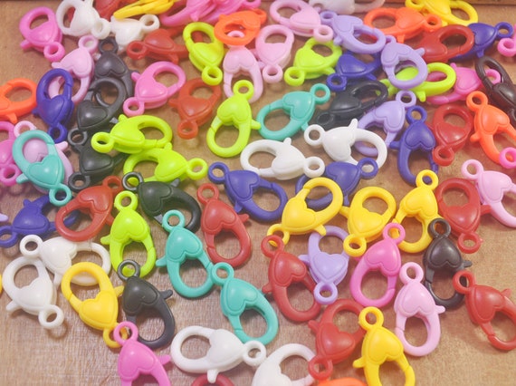 50 100Pcs Mixed Color Small Plastic Lobster Clasp Glasses Chain Clasps Heart Plastic Lobster Clasps Lobster Clasp Jewelry Clasps 22x12mm