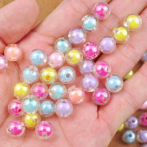 100 Acrylic AB Color Round Beads,Round Shape,10mm Multicolored Round Acrylic Loose Bead for DIY Jewelry Bracelet Necklace Making Accessories