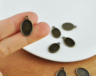 10-50Pcs Antique Bronze Alloy Small Oval Pendant Tray, Pendant Tray Blanks，Bezel Cabochon Settings，10mmx14mm