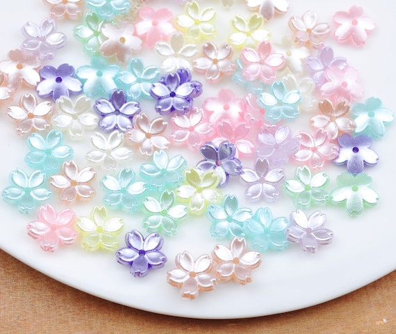 150 Perline Acriliche A Forma Di Fiore, Color Pastello Con Centro Colorato E Petali Trasparenti, 12mm, Foro 3mm, Per Creare Gioielli Fai Da Te - 2