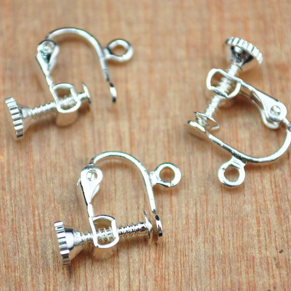 20pcs Silver Screw in Clip earring,Adjustable Screw back earring clips Silver clip earring findings non pierced earring silver clip adaptor