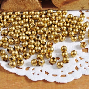 100-500pcs 4mm Round Raw Brass Beads,Metal ball beads, Spacer Beads Findings For DIY Jewelry Making,Lightweight Hollow Metal Beads