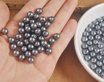 100 - 500Pcs Gray plastic beads，ABS Imitation Pearl Beads ,8MM Round Plastic Acrylic Spacer Bead for DIY Jewelry Making Findings,52#
