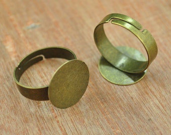 Ring,Antiqued Bronze Ring Blanks Adjustable Ring Blanks, 15mm Pad 20 pieces Blank Rings for Flowers.