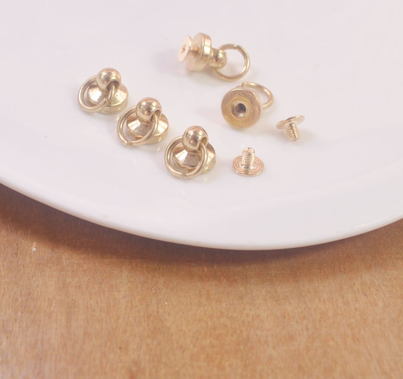 Goujon de sangle à anneau à tirette, 10 paires de connecteurs à vis en chaîne en métal doré clair à l'arrière, lanière à rivets ronds, sac pour clés à boucle, ceinture de sac à main en cuir image 1