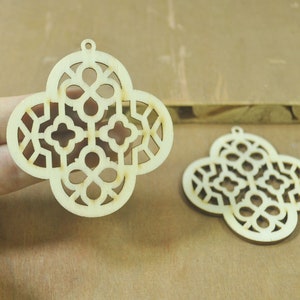 10pcs Flowe wood pendants,Unfinished Natural Wooden Filigree Laser Cut Flower Pattern Wood Dangle,Wood Charm,Pendants,Wood Earrings 62x66mm