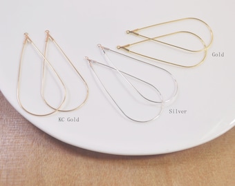 20/50pcs KC Gold/Silver/Gold plaqué Ouvert Earwire Teardrop Earring Hoops , Teardrop Earring Components,DIY Earring Findings,52x25mm