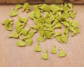 Green Tea,20Pcs 10mm Mini Cotton Tassel,Teeny Tiny Tassel with gold jumpring,Handmade Earring Tassels,Short Tassels,thread tassel,FF53#