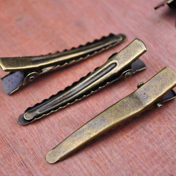 20st Alligator Clips met tanden in antieke bronzen toon. 44x8mm lange alligator clips, haarspeldjes, bronzen haarclips, groothandel.