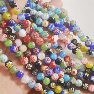 1 Strads 8mm Millefiori Glas bunte Blumen Muster Handarbeit Rund Rondell Charm Lampwrok Loose Spacer Perlen,48 Perlen pro Strang