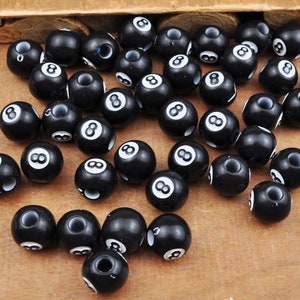 100Pcs 12mm Black 8 Ball Beads , Acrylic Black & White Billard Pool 8 Ball Beads, Sports Crafts,Spacer Beads，Kid Crafts,jewelry beads