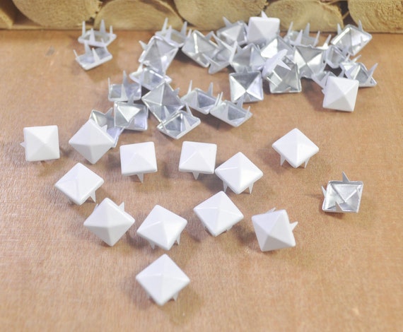 Metal Studs,50/100 White Square Metal Pyramid Studs for Clothing Shoes Bags  Purses Leathercraft Decoration,DIY 9x9mm