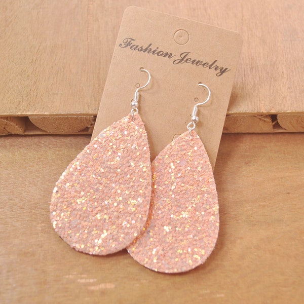 1 Pair Glitter Leather Teardrops Earring,Deep Peach Teardrop Earrings,Teardrop Earring Jewelry,faux leather Tear Drop Earring Charm-FF4300##