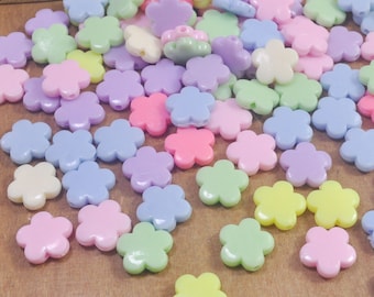 Abalorios de flores de plástico, 100 piezas de cuentas acrílicas de colores surtidos, cuentas de flores acrílicas en tonos pastel, suministros de joyería de primavera -- 14 mm
