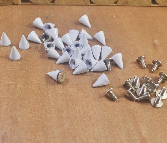 50pcs White Cone Spike Studs with Screwback Bullet Rivets buttons- Custom  Punk Shoes Bags Leather crafts Accessories DIY