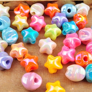 30Pcs AB Colored Star Beads,Mixed Color Acrylic Star Beads, Star Beads, Bubble beads,Jewelry Beads 15mm