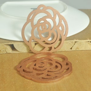 10pcs Flower wood pendants,Rose Gold Wooden Filigree Laser Cut Flower Pattern Wood Dangle,Wood Charm,Pendants,Wood Earrings 60x56mm