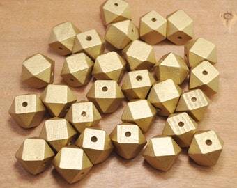 14 Hedron Geometric Figure Wood Beads,50pcs 20mm Gold Geometric Faceted Cube Wooden Beads,Wood Beads for Crafts Jewelry --FF3795