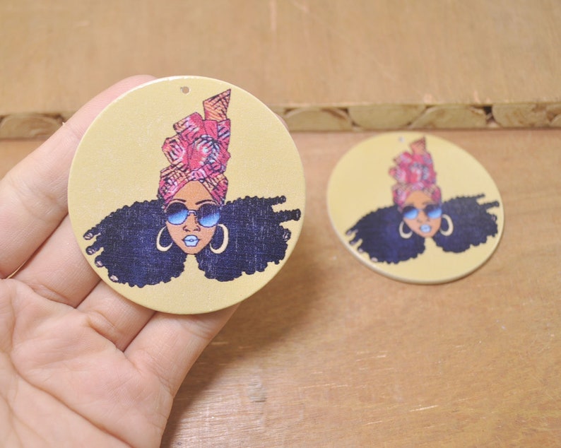 6Pcs DIY Wooden Earrings,Afro African wood earring,Africa Girl earrings,Flat Round Wooden Earrings,Big Earrings,Ethnic Jewelry-60mm-FF112#
